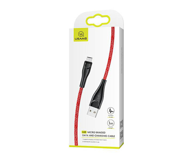 USAMS Kabel pleciony U41 microUSB 1m 2A czerwony - 1569115 - zdjęcie 6